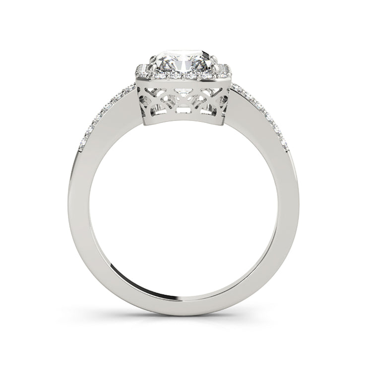 Modern Fancy Halo Emerald With Filigree Diamond Engagement ring (0.82 CTW)