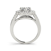 Square Halo Princess Cut Three Row Diamond Band Engagement Ring(  0.8 CTW)