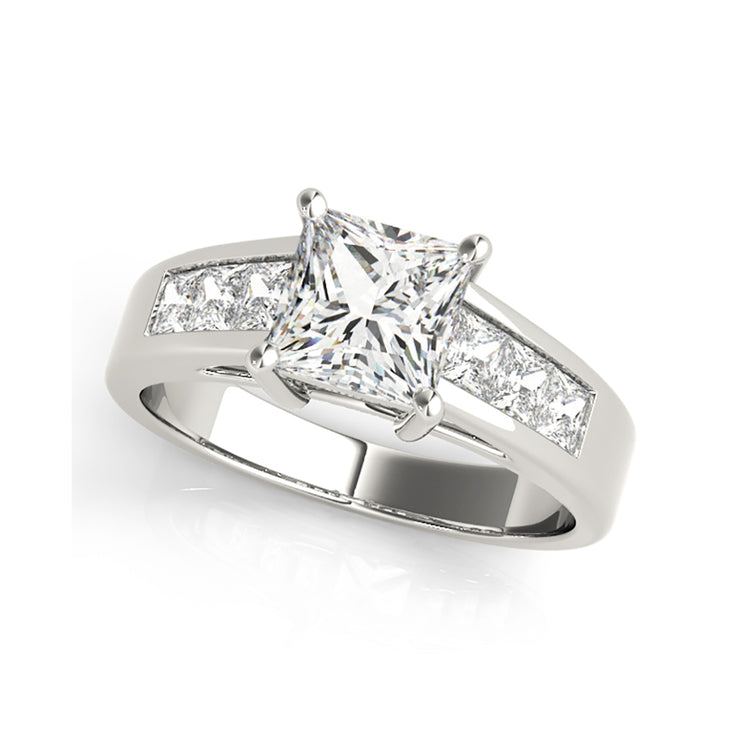 Dazzling Straight Channel Shank Princess Cut Diamond Engagement Ring(  0.94 CTW)