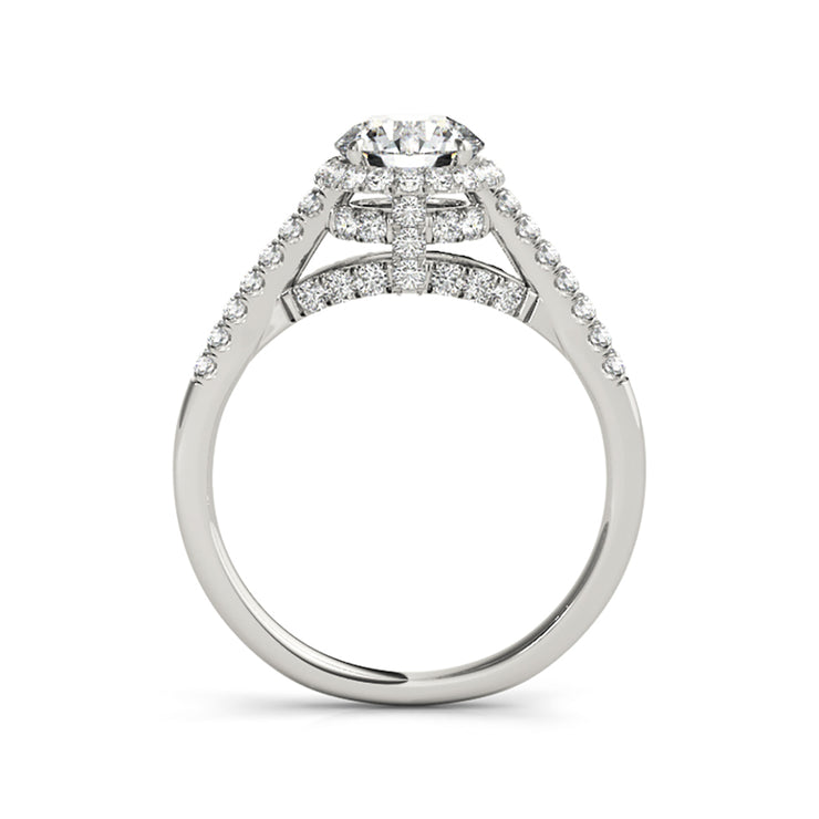 Dainty Shank Round Halo Diamond Engagement Ring(  0.89 CTW)