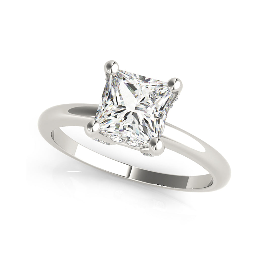 Princess Cut Solitaire Diamond Crown Engagement Ring(  0.62 CTW)