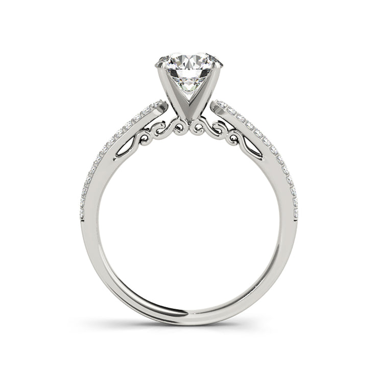 Solitaire Pave Diamond Shank Engagement Ring(  0.74 CTW)