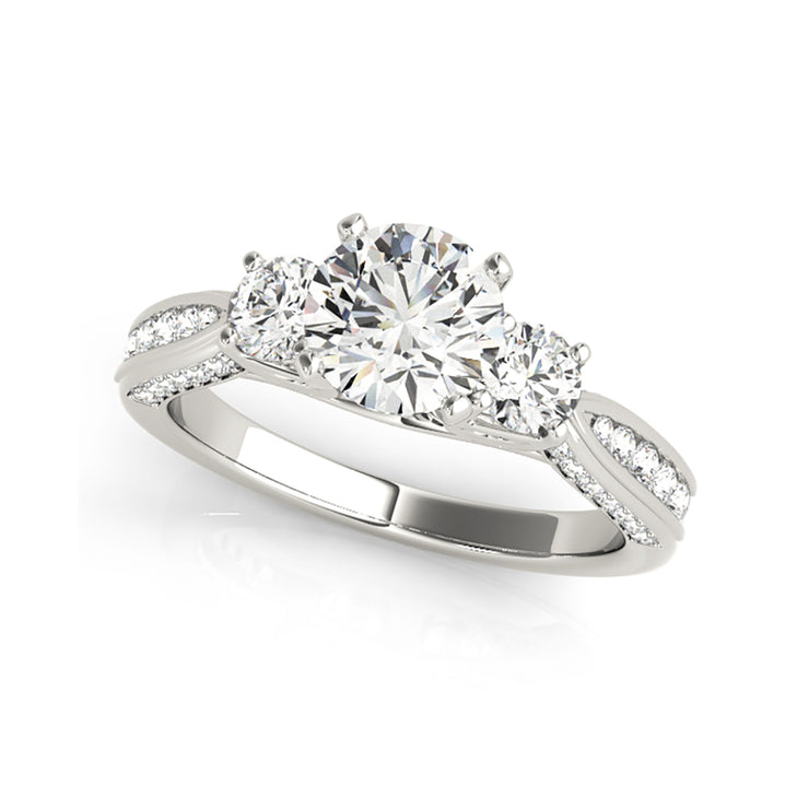 Three-Stone With Tapered Channel-Set Side-Diamond Engagement Ring(  1.14 CTW)