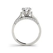 Round Solitaire Wide Shank Diamond Inlay Engagement Ring(  0.72 CTW)
