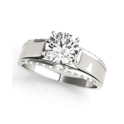 Round Solitaire Wide Shank Diamond Inlay Engagement Ring(  0.72 CTW)