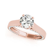 High Profile Solitaire With Inlay Accent Diamond Engagement Ring(  1.03 CTW)