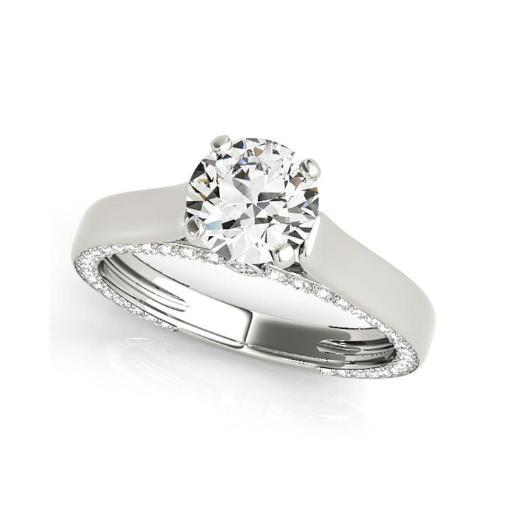 High Profile Solitaire With Inlay Accent Diamond Engagement Ring(  1.03 CTW)