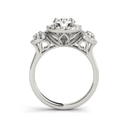 Three-Stone Round Halo Diamond Engagement Ring(  1.06 CTW)