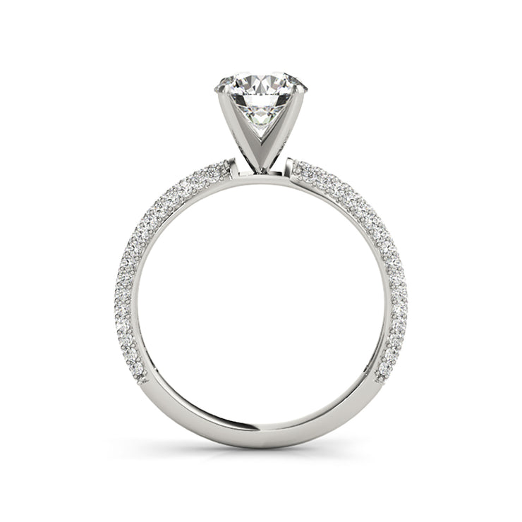 Pave Set Diamond Shank 0.99ctw Round Diamond Engagement Ring