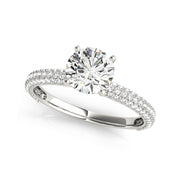 Pave Set Diamond Shank 0.99ctw Round Diamond Engagement Ring