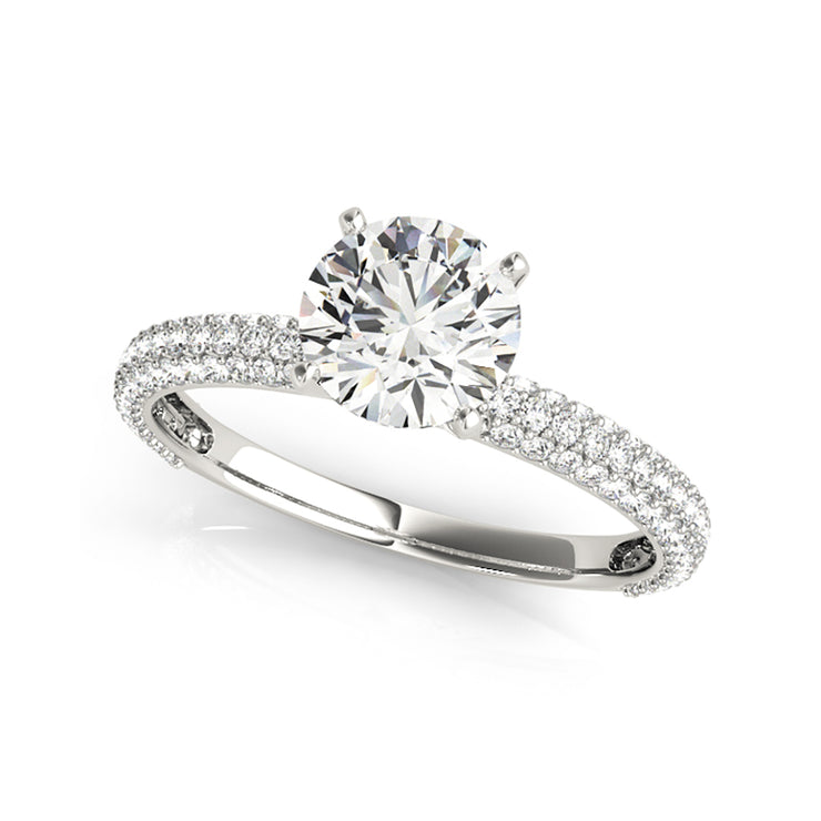 Pave Set Diamond Shank 0.99ctw Round Diamond Engagement Ring