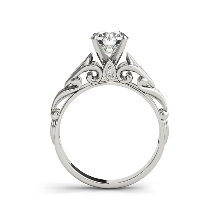 Round Solitaire Vintage Design Side-Diamond Engagement Ring( 0.54 CTW ...