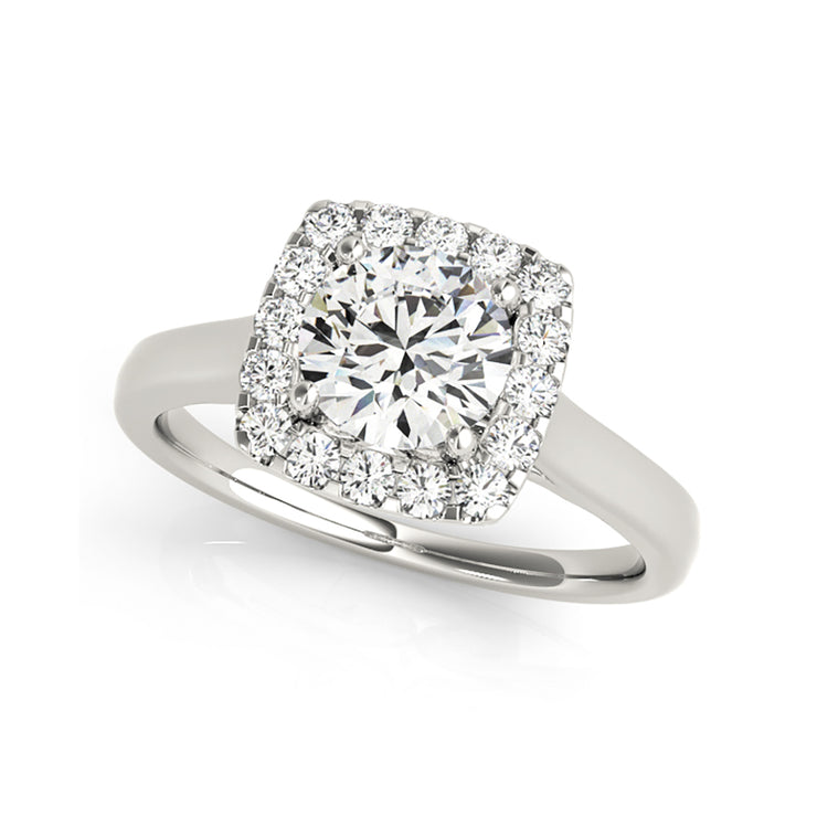Round Cushion Halo Plain Band Diamond Engagement Ring(  0.74 CTW)