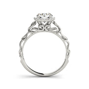 Filigree Carved Shank Round Brilliant Cut Halo Diamond Engagement Ring(  0.58 CTW)