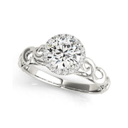 Filigree Carved Shank Round Brilliant Cut Halo Diamond Engagement Ring(  0.58 CTW)