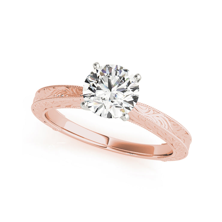 Vintage Solitaire With Nature Inspired Carving Detail Diamond Engagement Ring(  0.5 CTW)