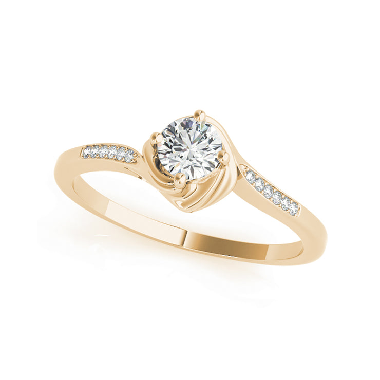 Floral Solitaire With Swirl Diamond Shank Engagement Ring(  0.53 CTW)