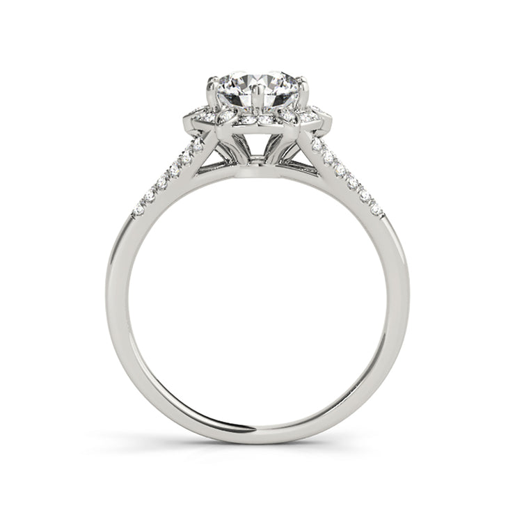 Floral Detail Round Halo Split Shank Diamond Engagement Ring(  0.71 CTW)