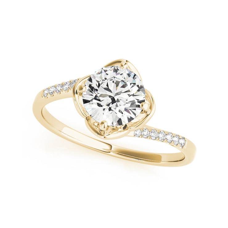 Low set Floral Solitaire With Pave Side-Diamond Engagement Ring(  0.55 CTW)