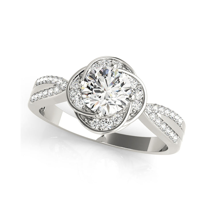 Round Floral Halo With Split Shank Diamond Engagement Ring(  0.65 CTW)