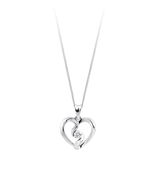 10K White Gold 0.07ctw Diamond Sleek Heart Necklace
