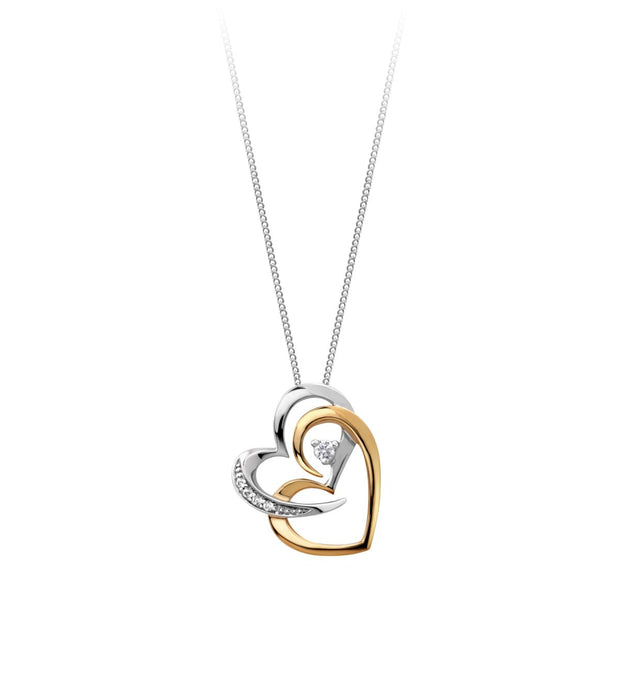 Two Hearts Together 0.04ctw Diamond 2tone Necklace
