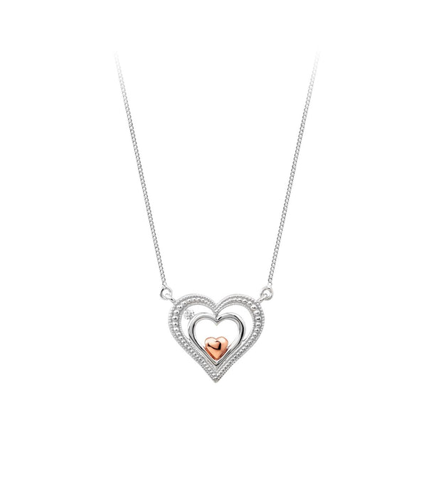 Beaded 0.03ctw Diamond Triple Hearts 2-tone Necklace