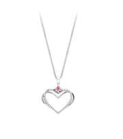 10K Round Diamond And Square Pink Sapphire Heart Necklace