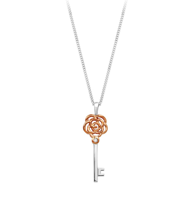 10K 2tone Key Design 0.01ctw Diamond Necklace