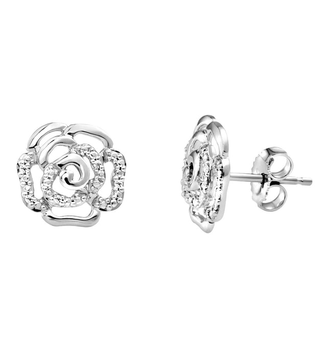 10k White Gold Rose Diamond Stud Earrings