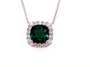 Cushion Halo Green Emerald & Diamond Necklace