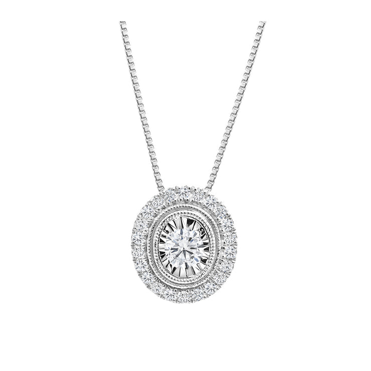 CR-P7393 - 10K White Gold Canadian Diamond Oval Vintage-Inspired Pendant