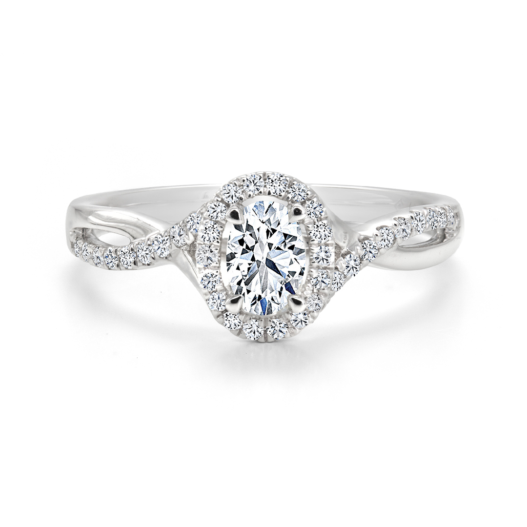 Canadian Diamond Oval Halo Twist Diamond Shank Ring Fame Diamonds