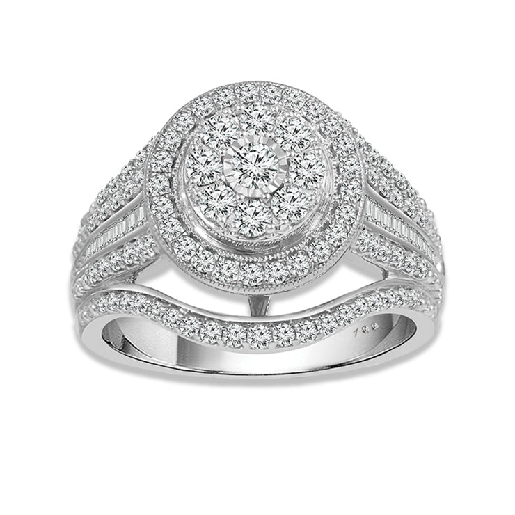 1.00 Ctw Double Halo Round Diamond Fancy Cocktail Ring