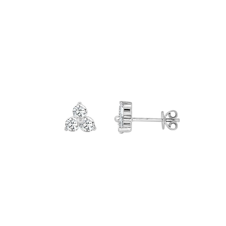 Three Stone Fancy Stud Earrings Made in 14K White gold