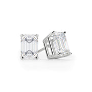 Emerald Cut Stud Earring Made In 14K White Gold
