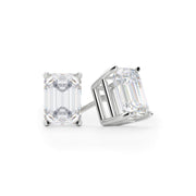 Emerald Cut Stud Earring Made In 14K White Gold
