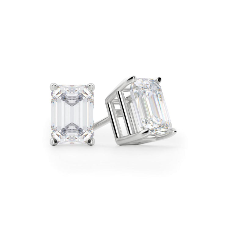 Emerald Cut Stud Earring Made In 14K White Gold