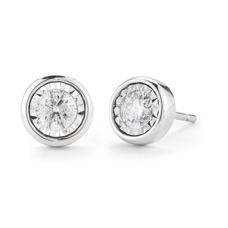 Bezel Set Studs Made In 14K White Gold