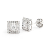 Halo Princess Studs Made In 14K White Gold