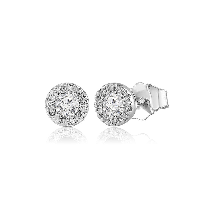 Seamless Halo Studs Made In 14K White Gold