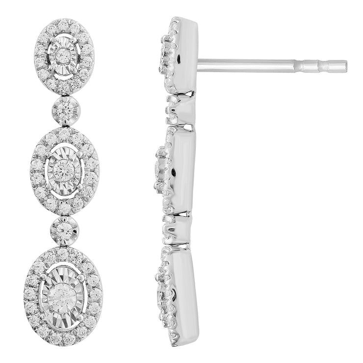 14K White Gold 0.50ctw Oval Shape Halo diamond Drop Earrings