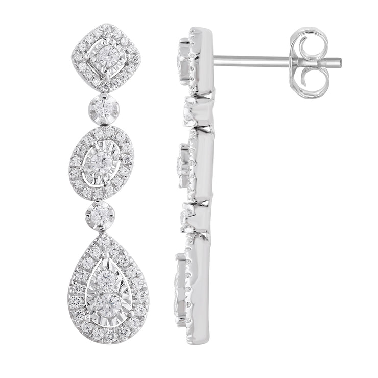 14K White Gold 0.75ctw Multi-shape Drop Earrings