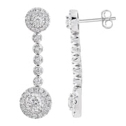 14K White Gold 1.00ctw Modern Dangly Halo Diamond Earrings