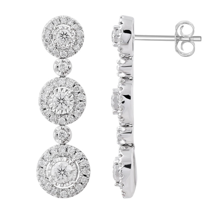 14K White Gold 1.25ctw Fashion Trinity Halo Drop Earrings