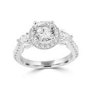 2.2ctw Custom Made Round Halo Pear Side Diamond Engagement Ring