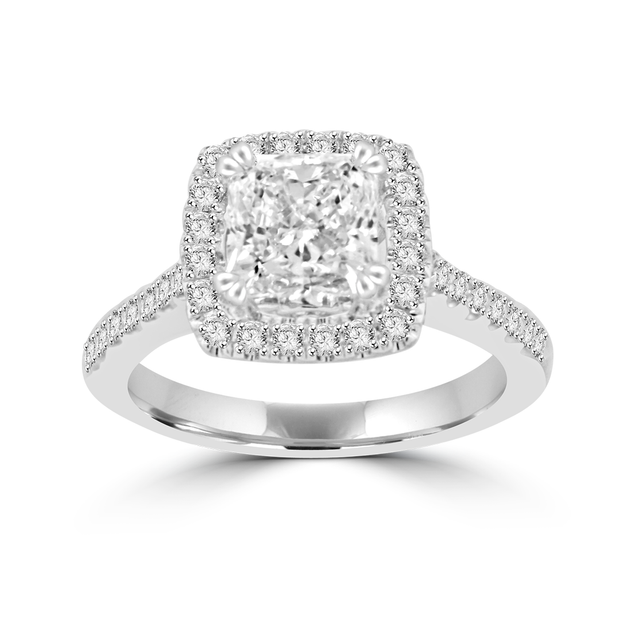 1.75ctw Custom Made Cushion Halo Micro-Pave Accent Diamond Engagement Ring