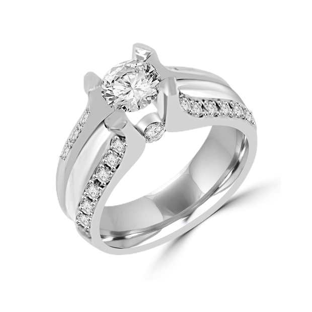 Round Diamond with Bead Setting Engagement Ring