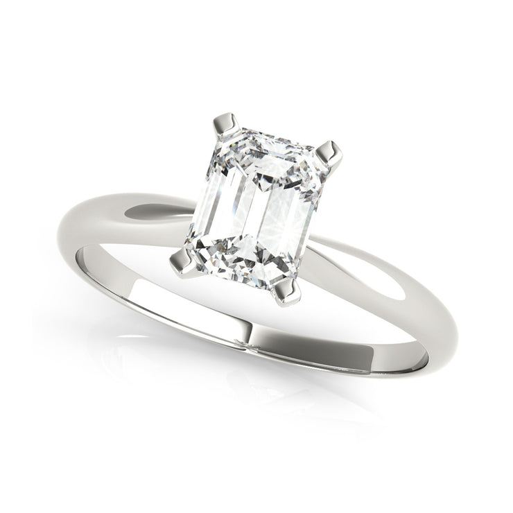 Tappered Shank Solitaire Emerald Cut Diamond Engagement Ring(  0.5 CTW)