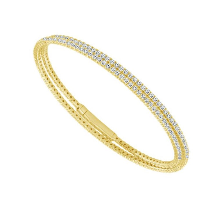 14k White Gold 4.00 CtW Double Row Diamond Bangle Bracelet